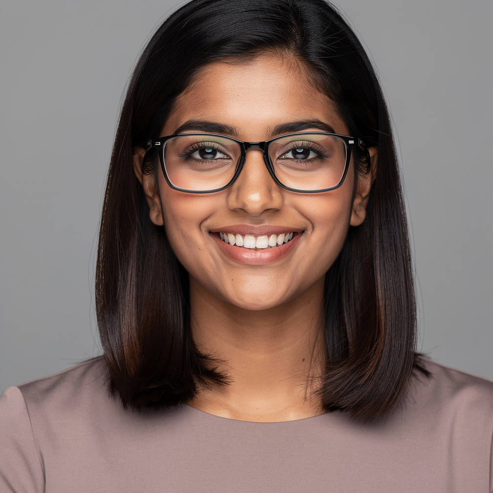 Studio portrait of a British Indian woman story editor